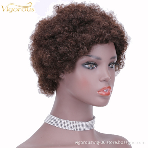 Wholesale 6 inch afro curly short bob pixie cut wave blonde cheap glueless brazilian raw human hair wigs black women